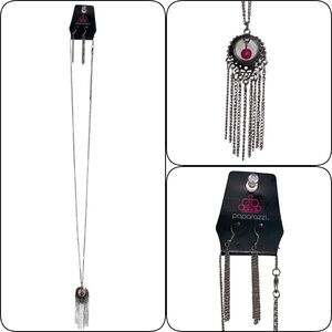 Paparazzi NEW Necklace With Earrings. Bright pink bead on a silver Chain.